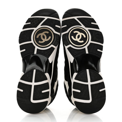 Chanel Nylon Suede Calfskin Printed CC Sneakers 38.5 White Black 5 of 9