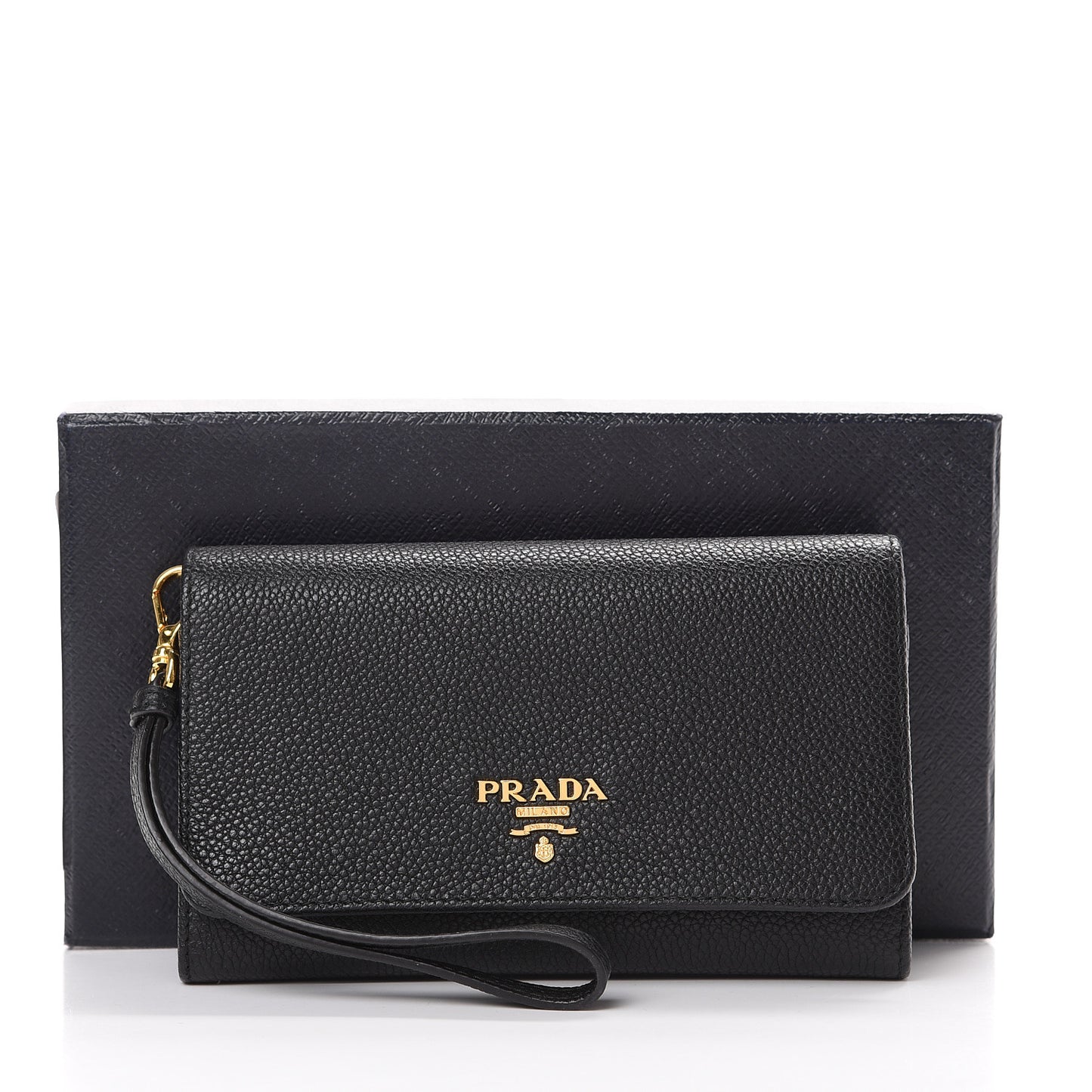 Vitello Grain Wristlet Wallet Black
