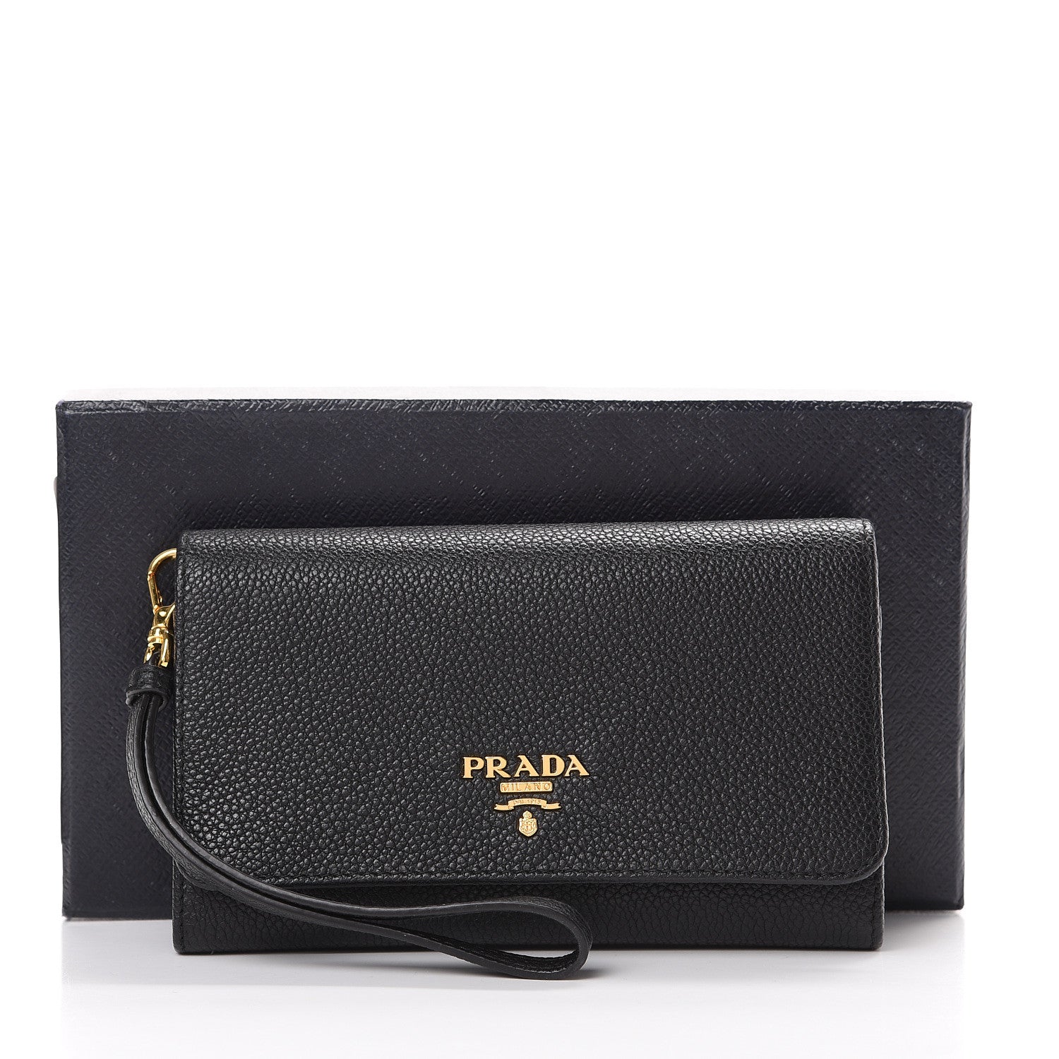 Prada Vitello Grain Wristlet Wallet Black 7 of 7