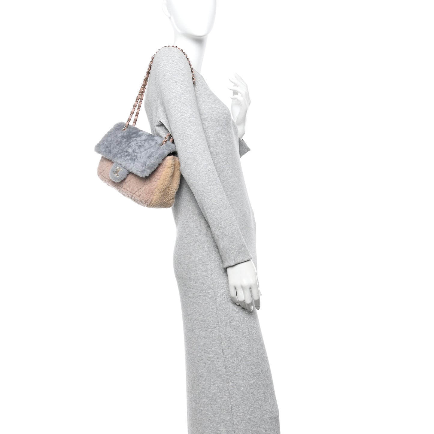 Shearling Sheepskin Single Flap Gray Pink Beige