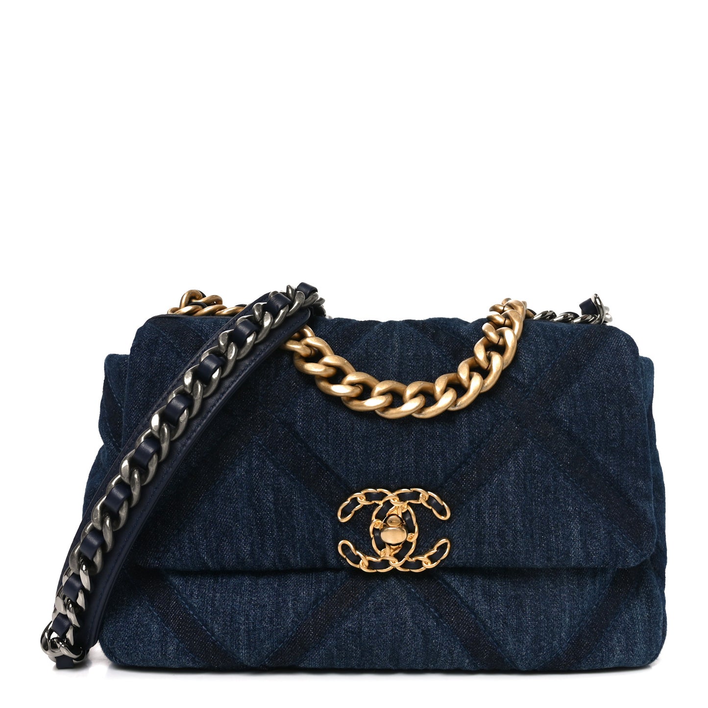 Denim Quilted Medium Chanel 19 Flap Blue Blue