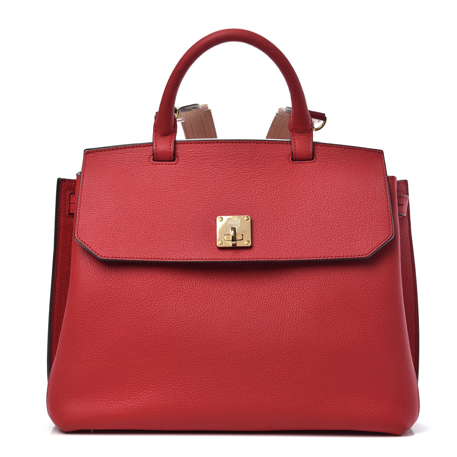 MCM Grained Calfskin Large Milla Convertible Backpack Ruby Red 1 of 8