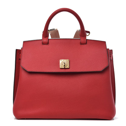 MCM Grained Calfskin Large Milla Convertible Backpack Ruby Red 1 of 8