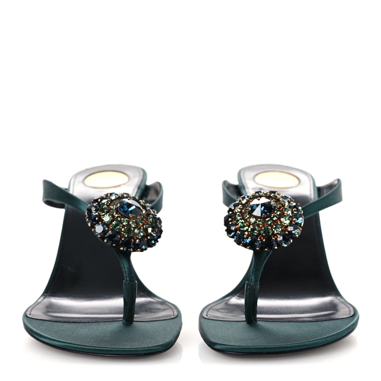 Satin Crystal Bridget Sandals 39.5 Glass Bottle Green
