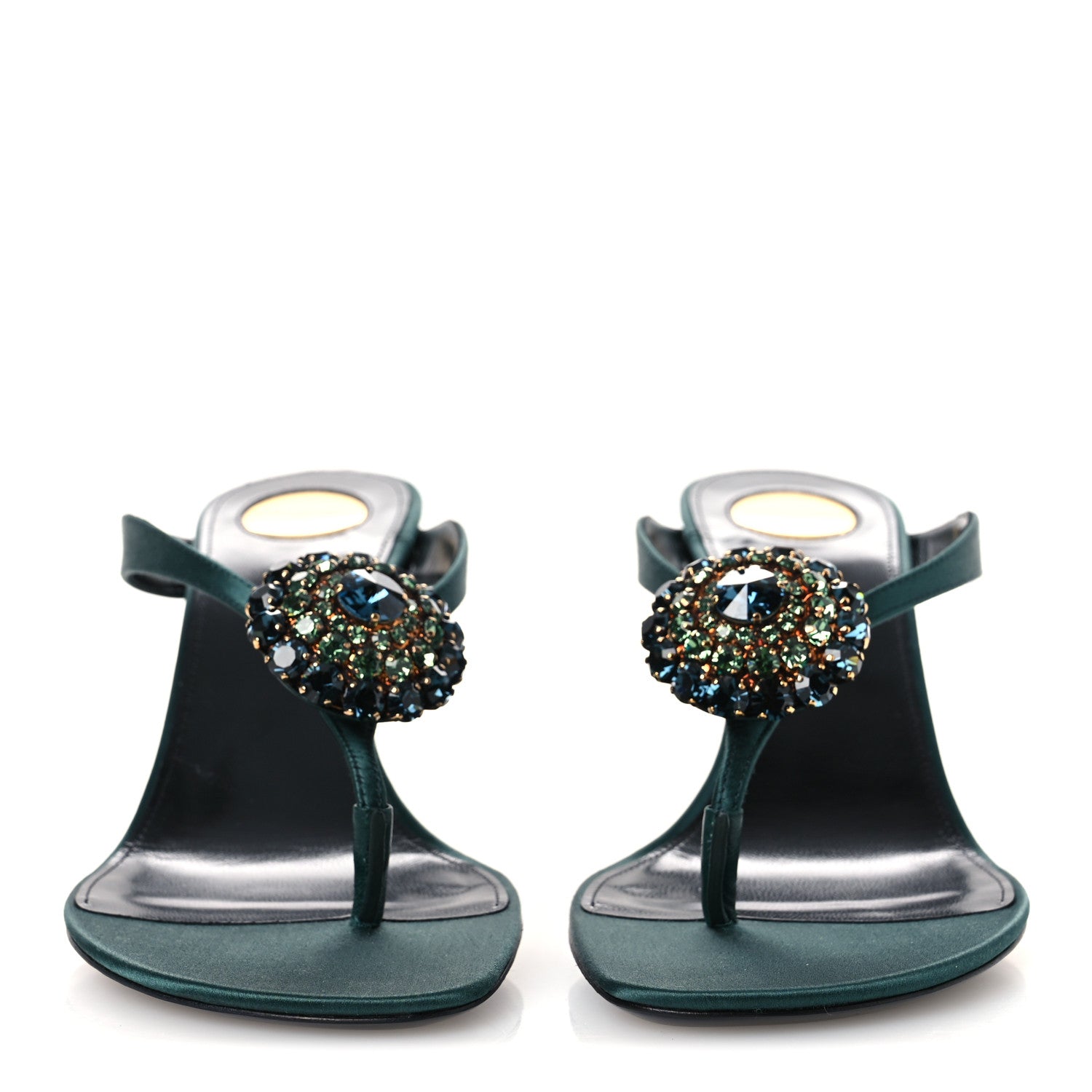 Saint Laurent Satin Crystal Bridget Sandals 39.5 Glass Bottle Green 3 of 11