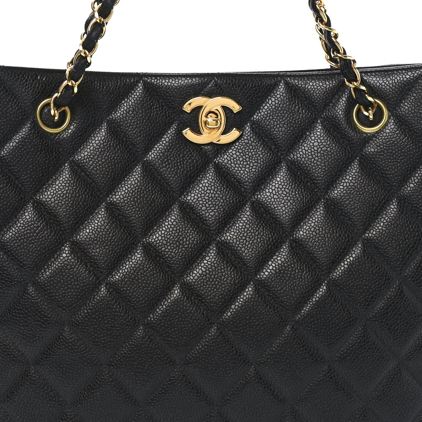 Caviar Quilted Small Shopping Tote Black