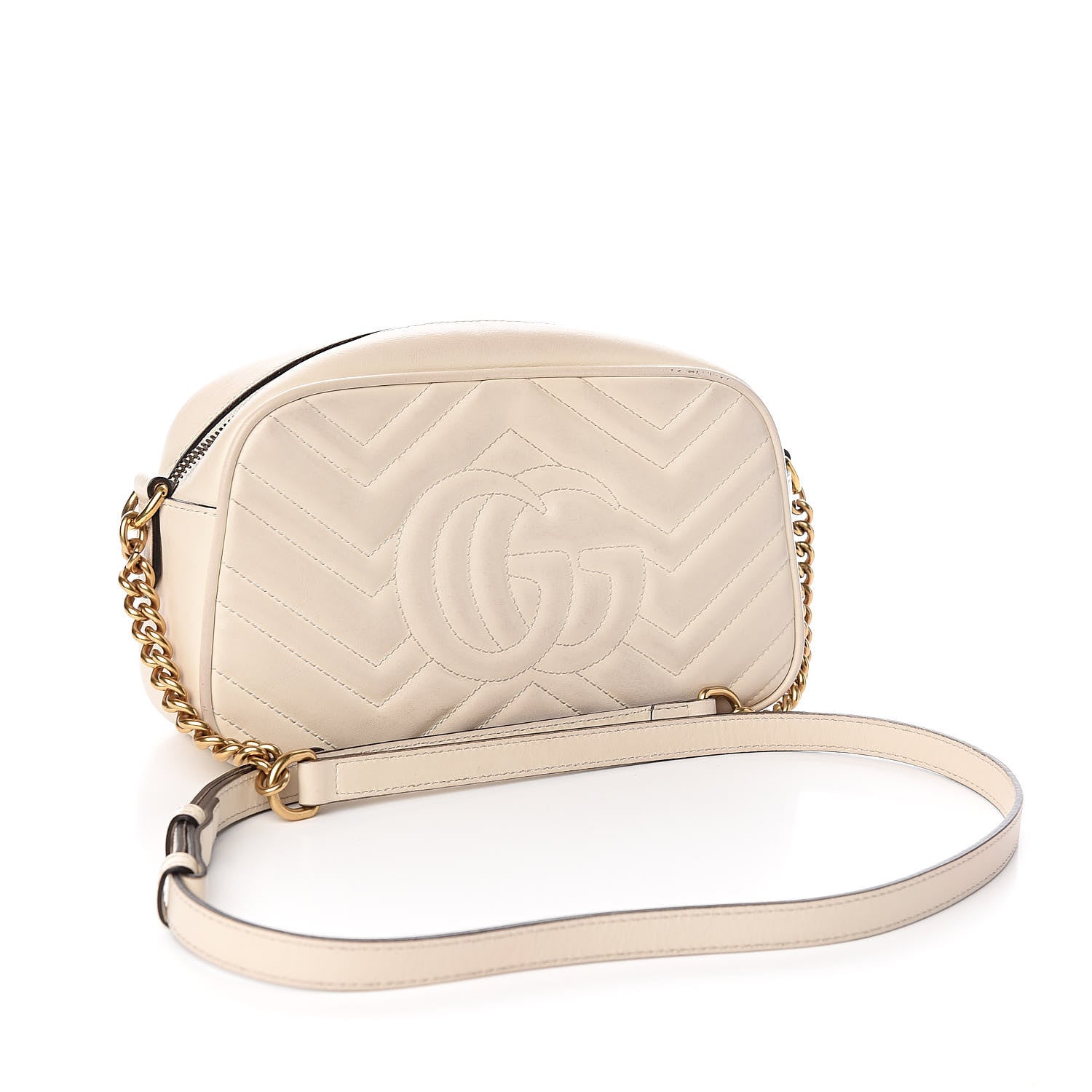 Gucci Calfskin Matelasse Small GG Marmont Chain Shoulder Bag White 3 of 15