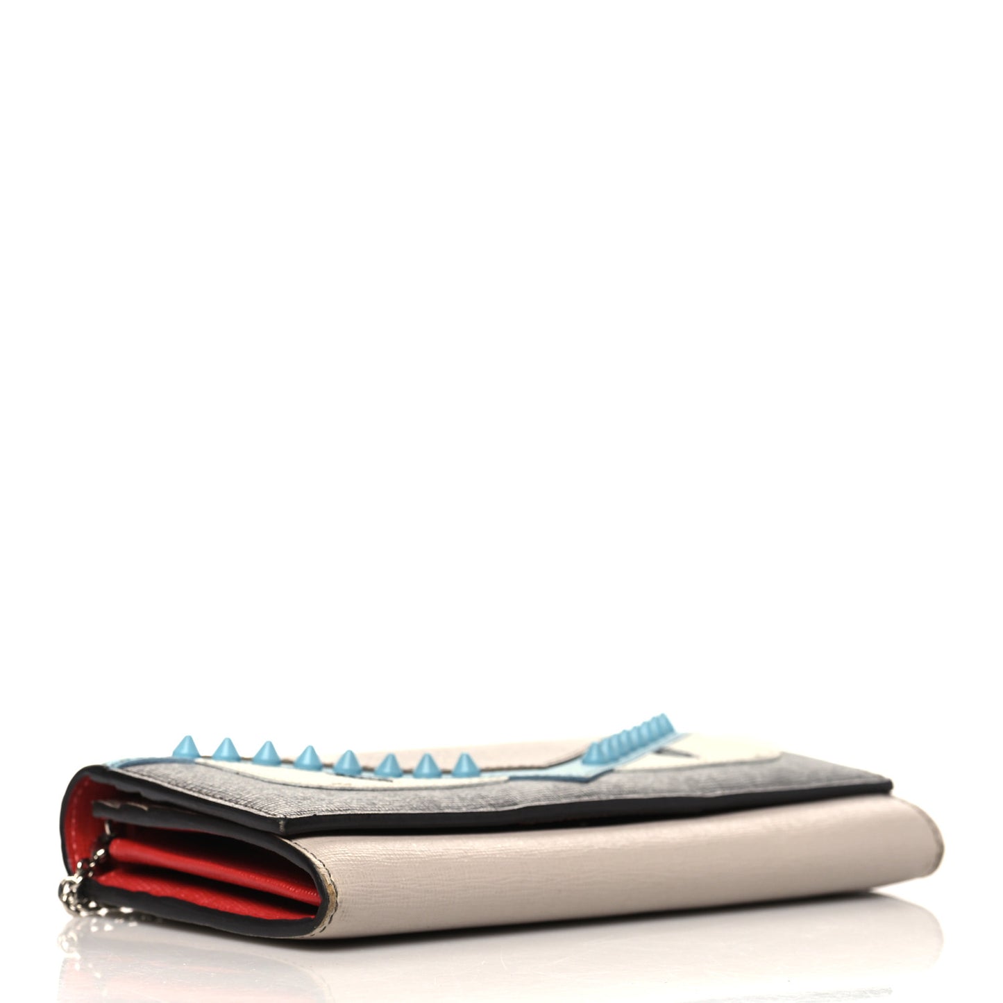 Vitello Elite Monster Eyes Studded Continental Wallet On Chain Carbone White Multicolor