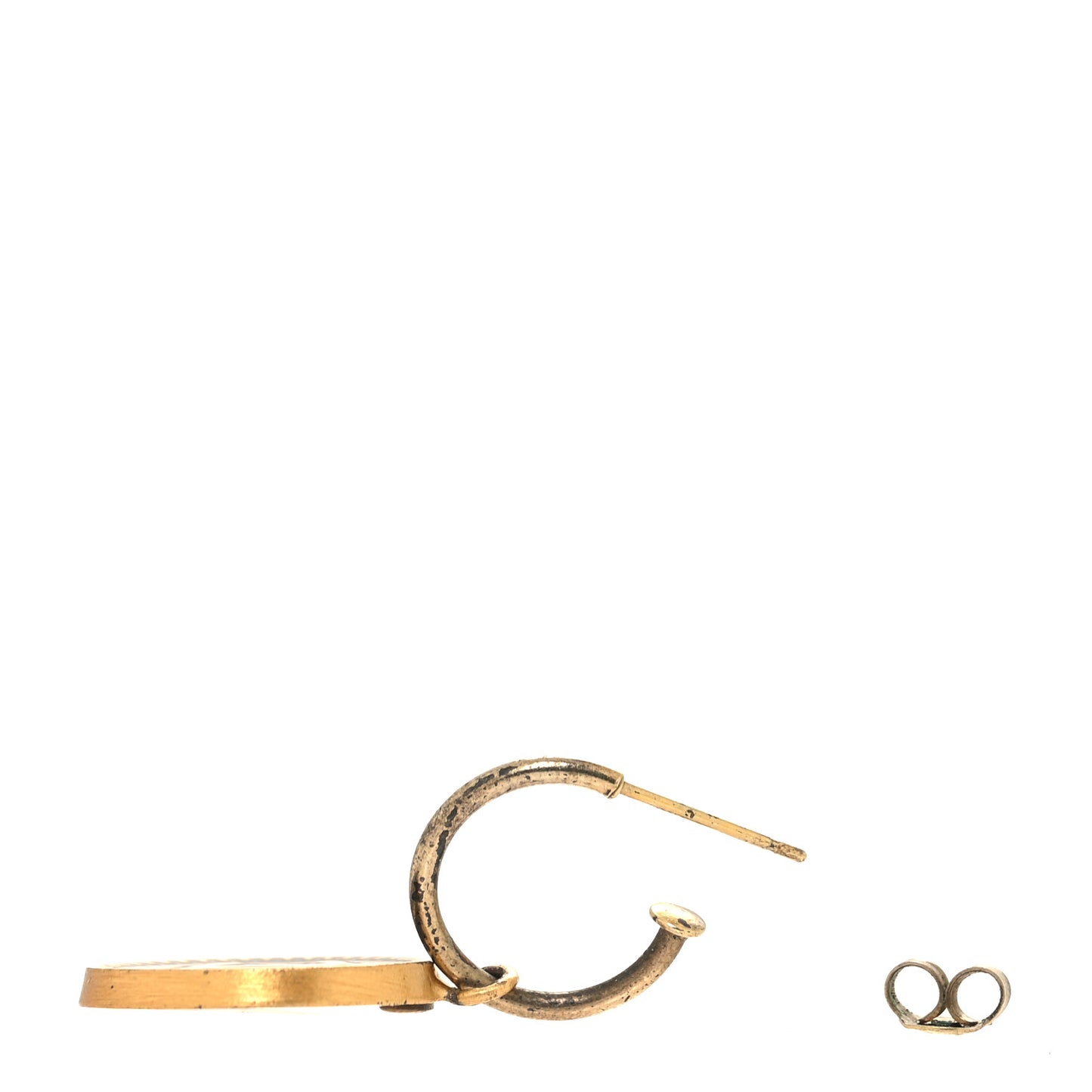 Metal Enamel CC Round Drop Earring Gold Black