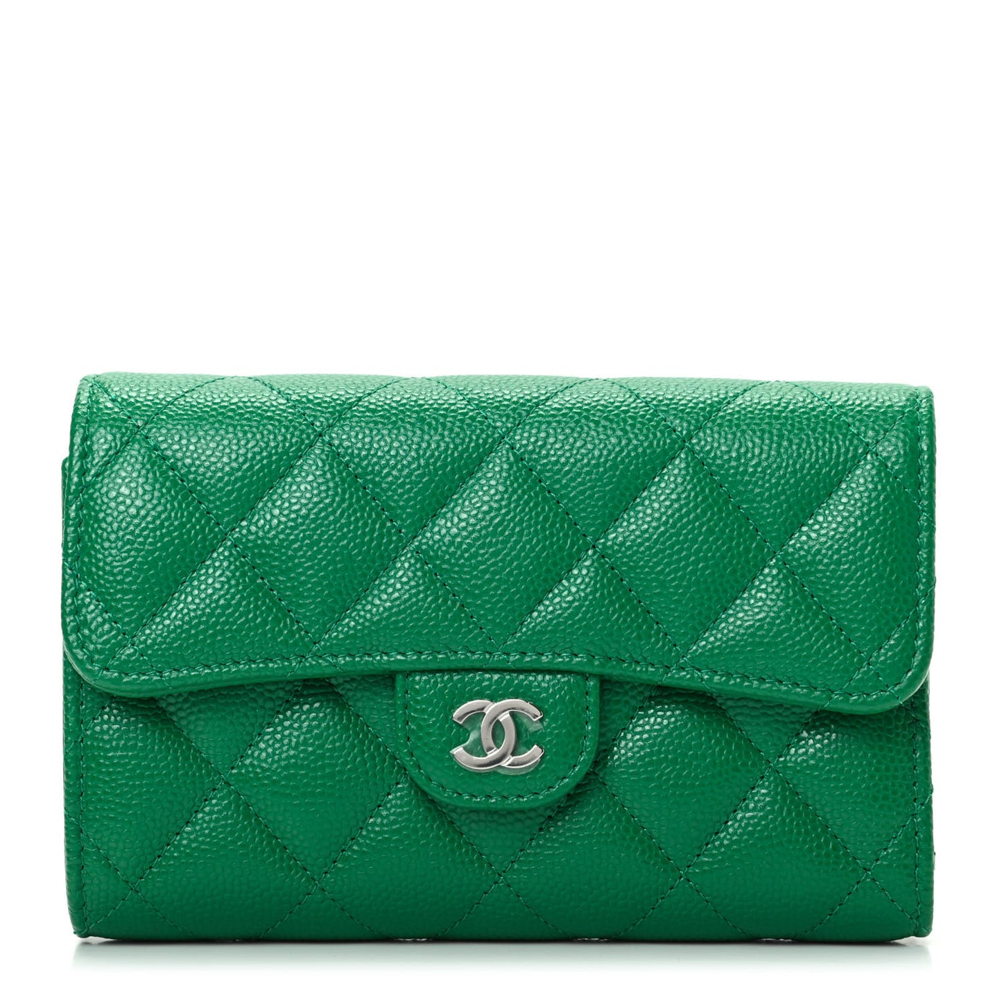 Caviar Quilted Medium Flap Wallet Green