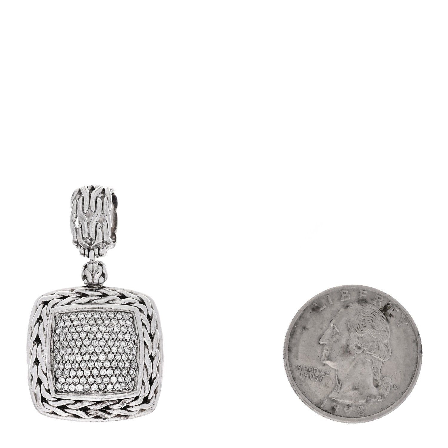 John Hardy Sterling Silver Diamond 24mm Classic Chain Pave Enhancer Pendant 2 of 3