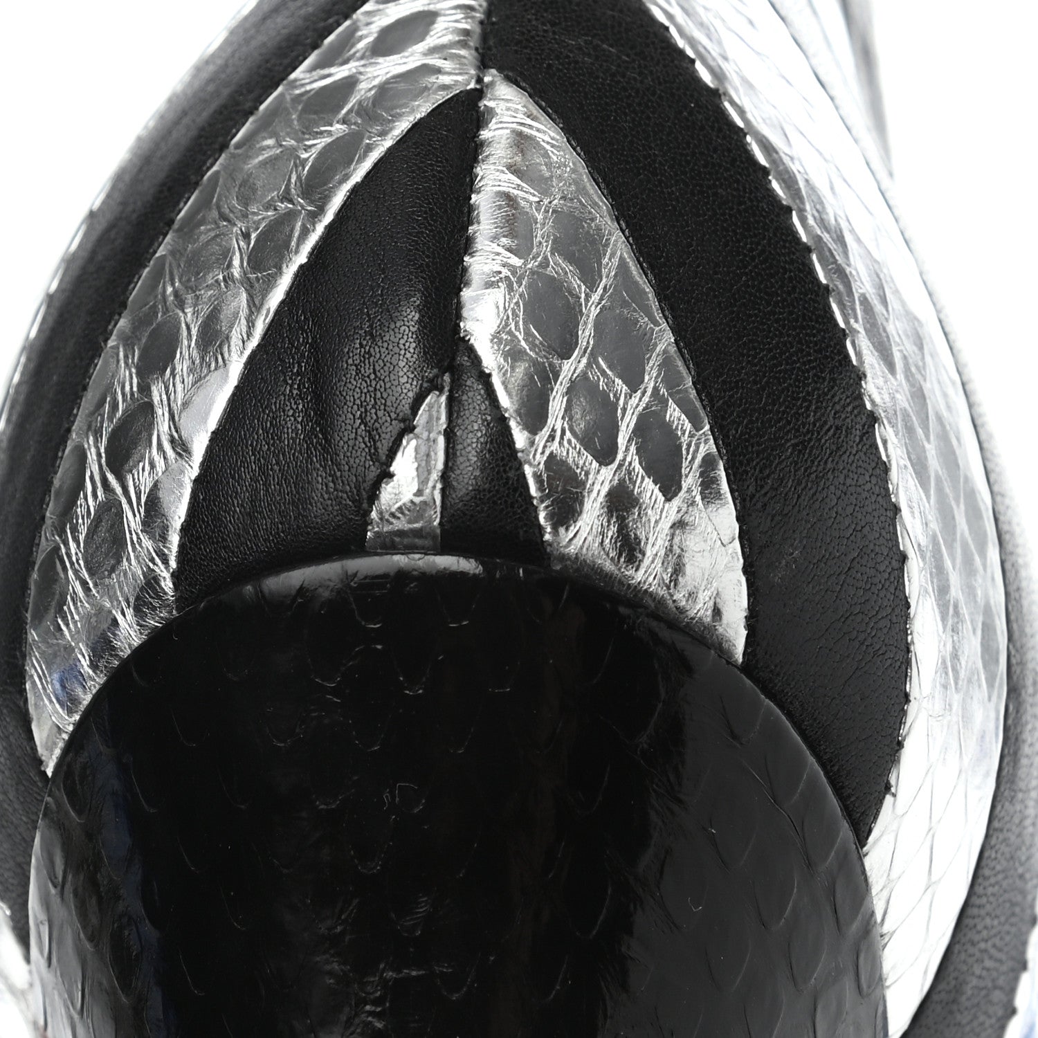 Saint Laurent Calfskin Snakeskin Effect Kiki Contrast Stripe Chelsea Pointed Toe Ankle Boots 39 Black Silver 11 of 12