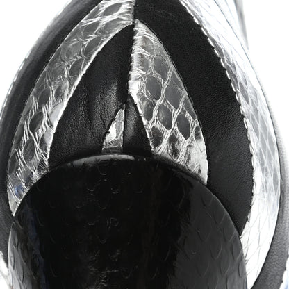 Saint Laurent Calfskin Snakeskin Effect Kiki Contrast Stripe Chelsea Pointed Toe Ankle Boots 39 Black Silver 11 of 12
