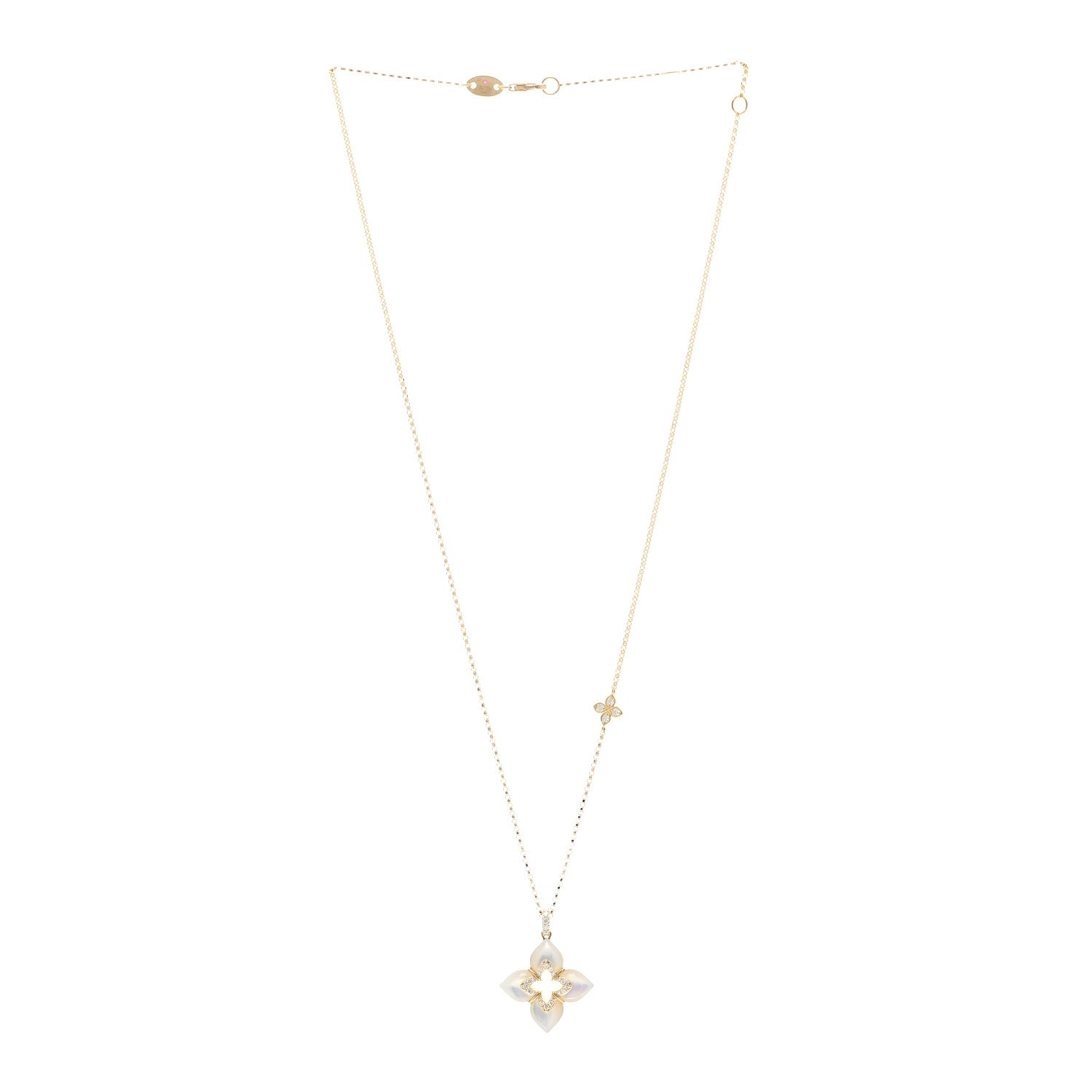 Roberto Coin 18K Yellow Gold Diamond Mother of Pearl Venetian Princess Cabochon Flower Pendant Necklace 3 of 4