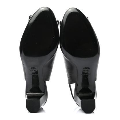 Chanel Lambskin Slingback Bow Pumps 37 Black 5 of 8