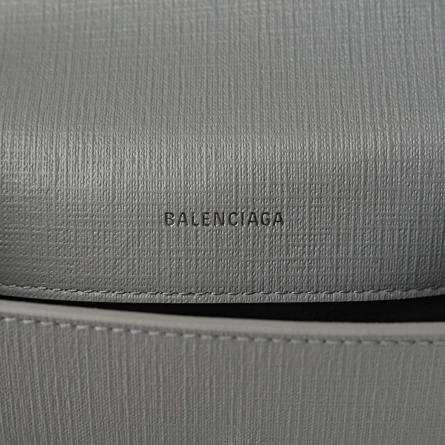 Squared Calfskin Logo Shopping Envelope Clutch Balenciaga Grey