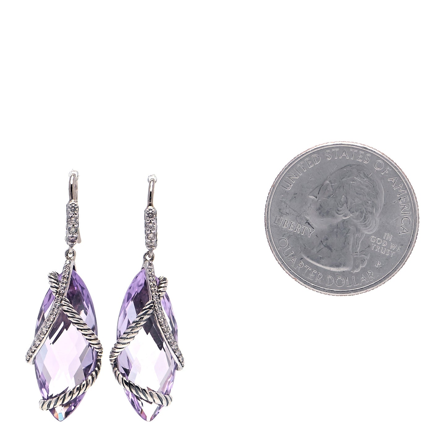 Sterling Silver Diamond Amethyst Cable Wrap Drop Earrings