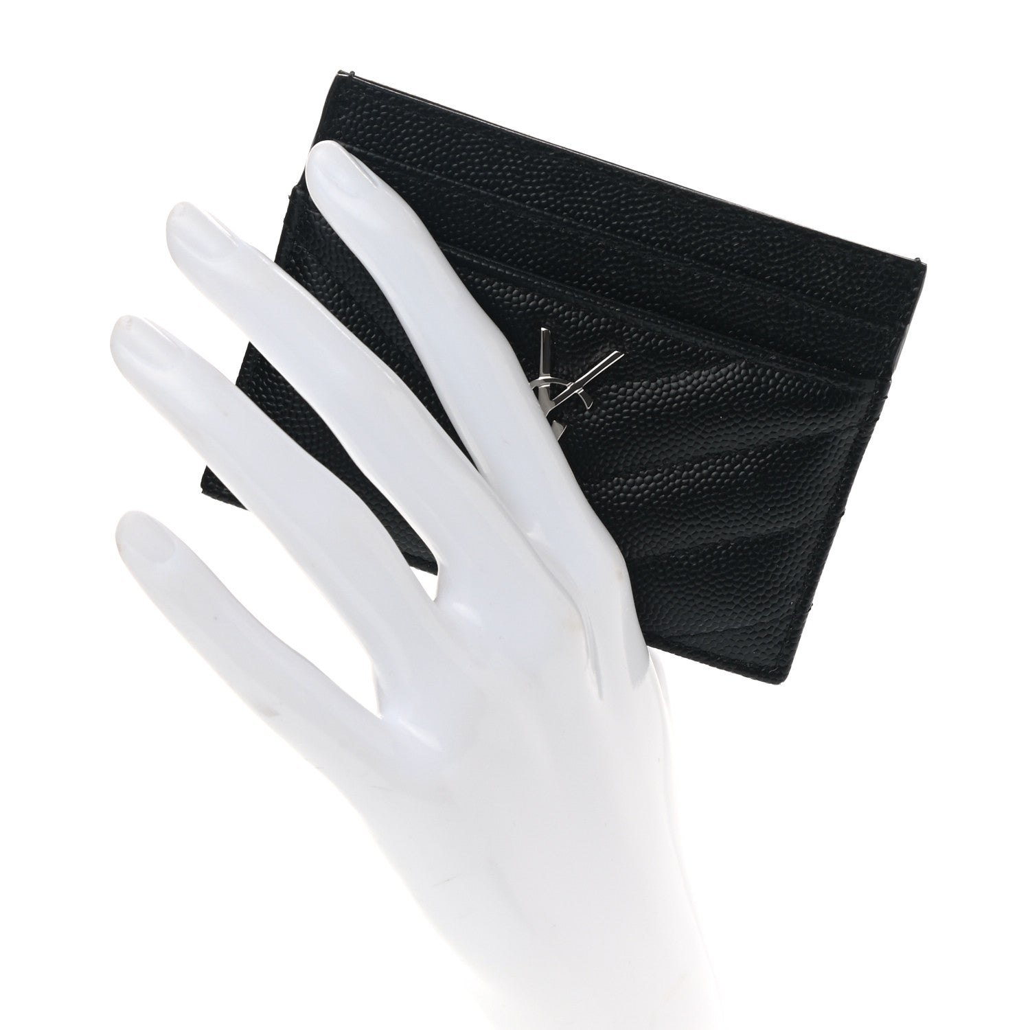 Saint Laurent Grain De Poudre Matelasse Chevron Monogram Credit Card Case Black 2 of 8