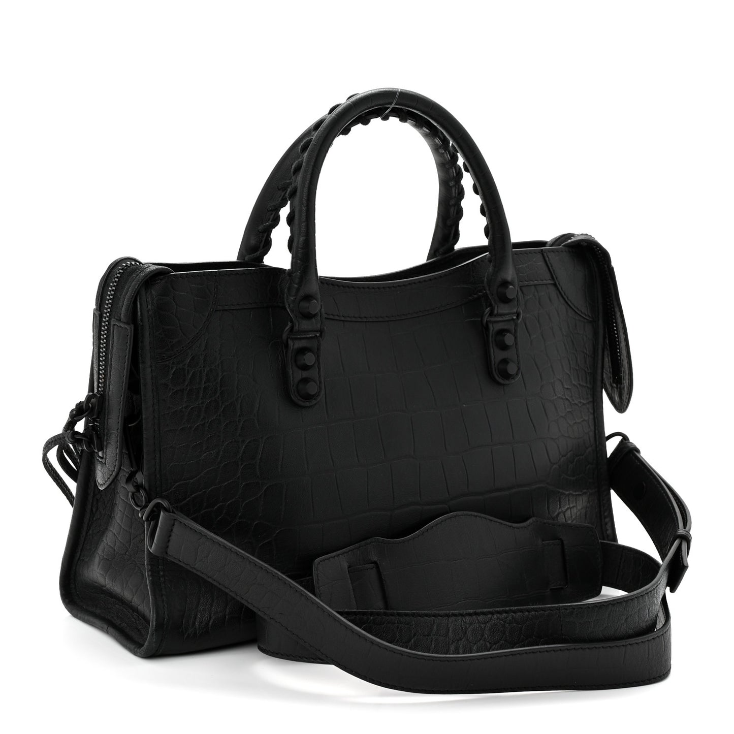 Matte Supple Lambskin Crocodile Embossed Classic Black Hardware S City Black