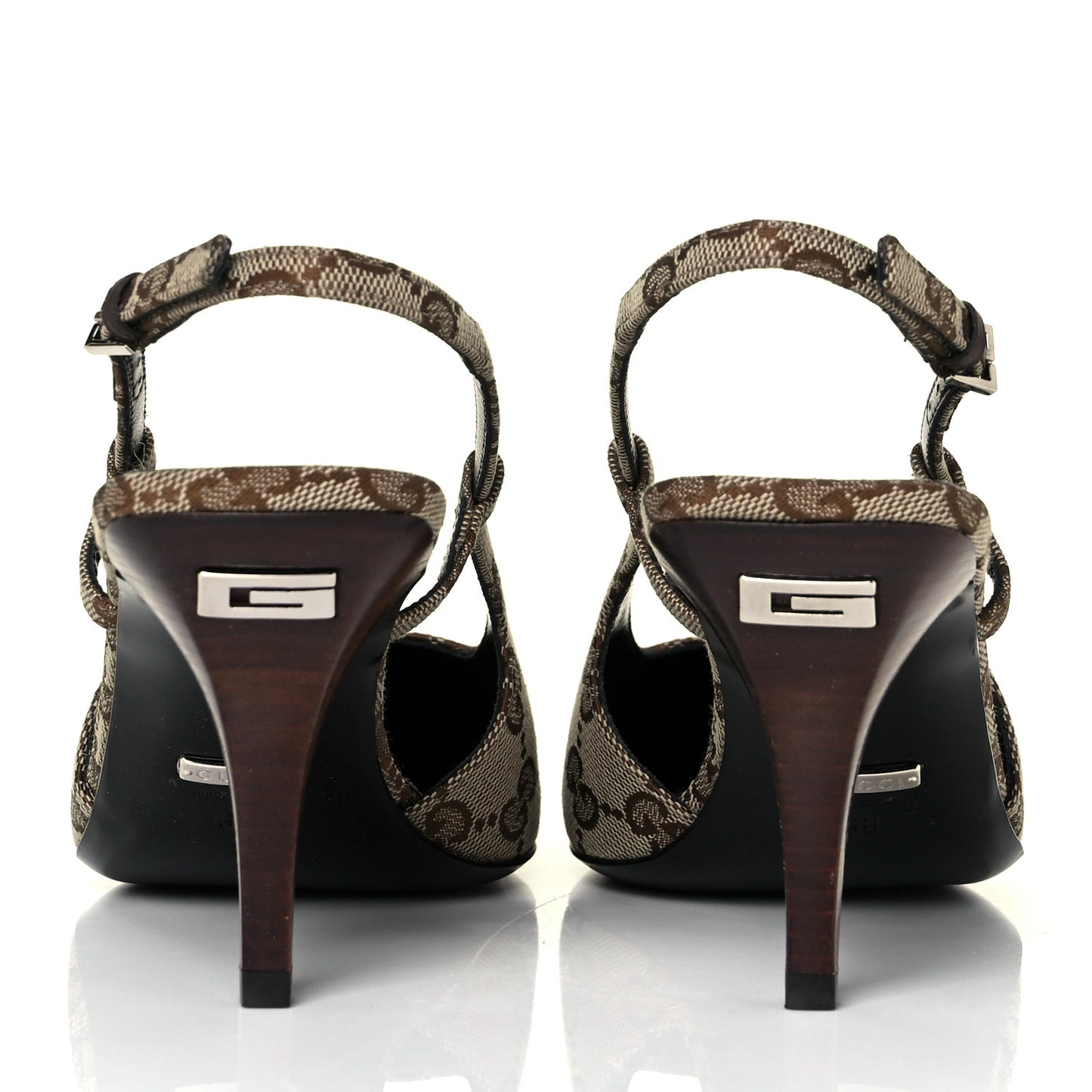 Monogram Malga Kid Square G 75mm Slingback Pumps 38 Beige Ebony New Acero