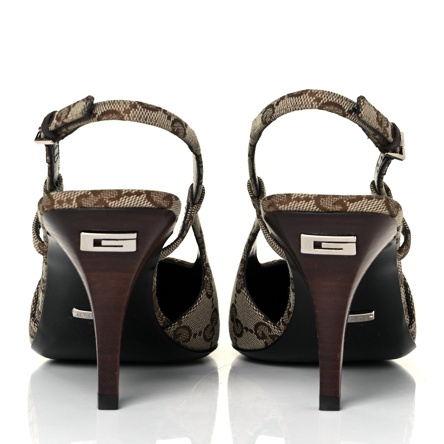 Gucci Monogram Malga Kid Square G 75mm Slingback Pumps 38 Beige Ebony New Acero 5 of 9