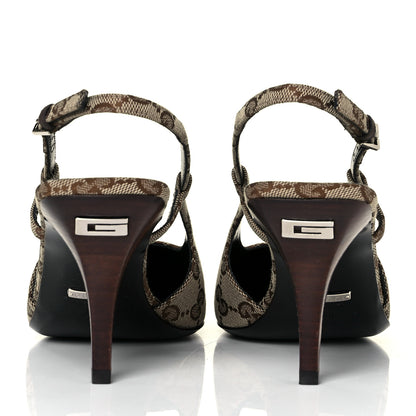 Gucci Monogram Malga Kid Square G 75mm Slingback Pumps 38 Beige Ebony New Acero 5 of 9