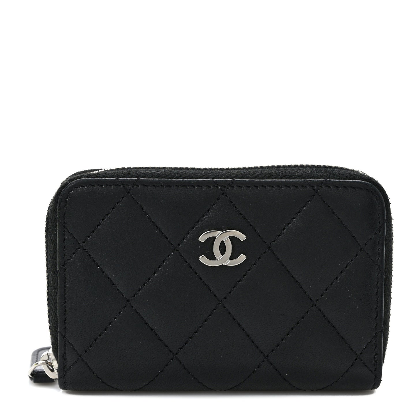 Lambskin Quilted Zip Coin Purse Black