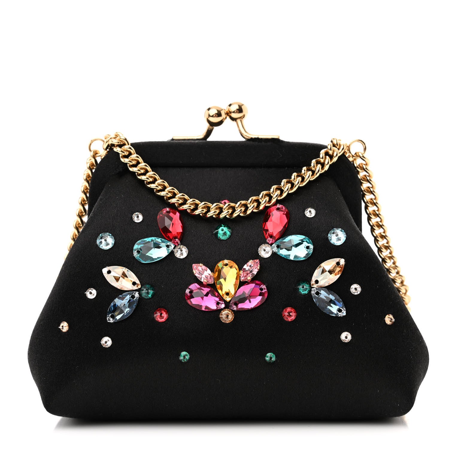 Dolce & Gabbana Satin Crystal Embellished Chain Clutch Black 1 of 11