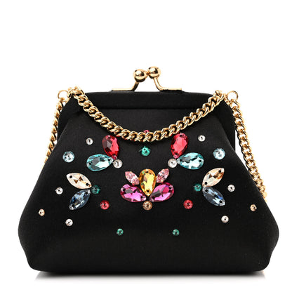 Dolce & Gabbana Satin Crystal Embellished Chain Clutch Black 1 of 11