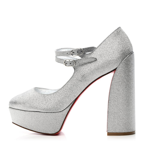 Glitter Calfskin Movida Jane 130 Platform Pump 38.5 Silver