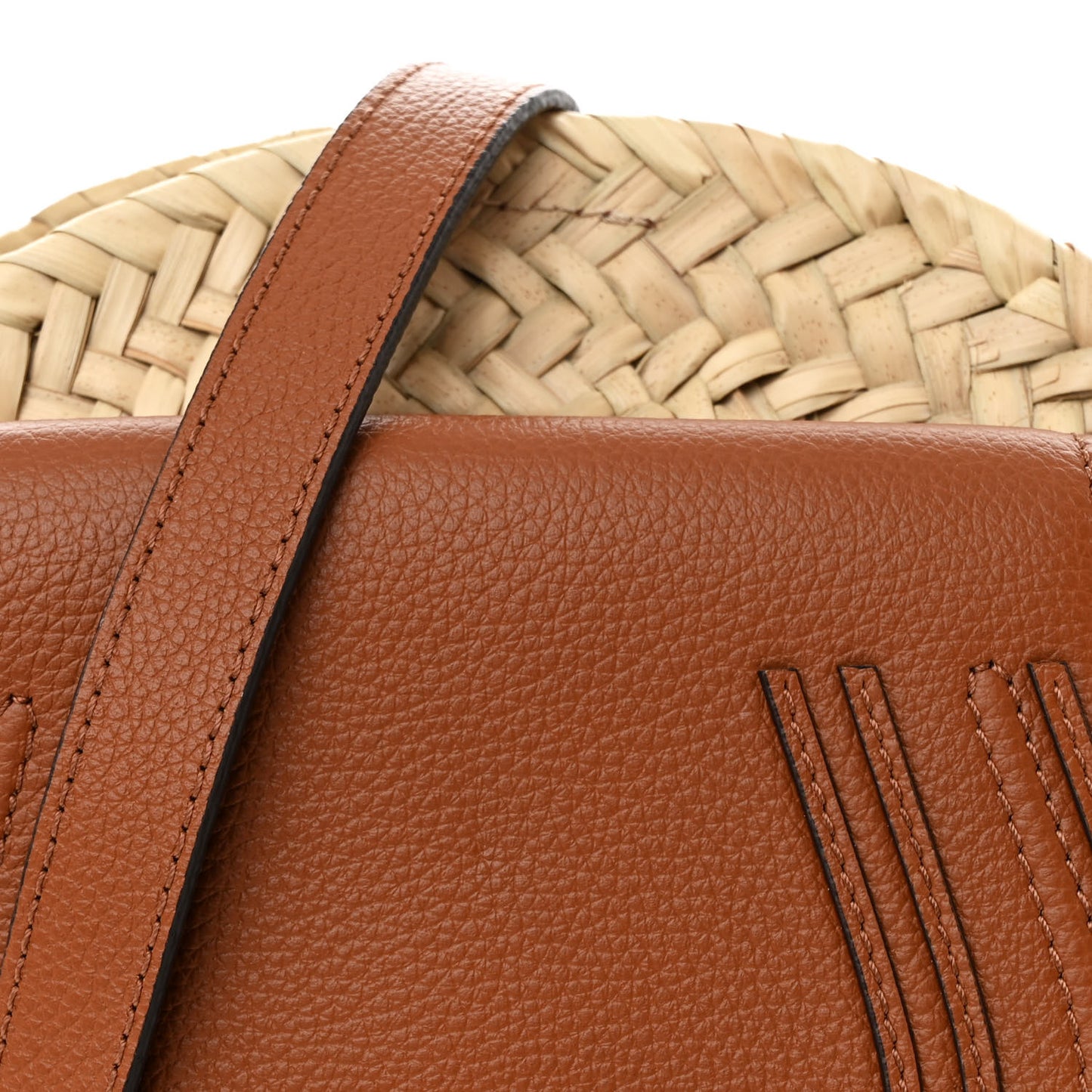 Raffia Small Grain Calfskin Small Marcie Basket Crossbody Tan