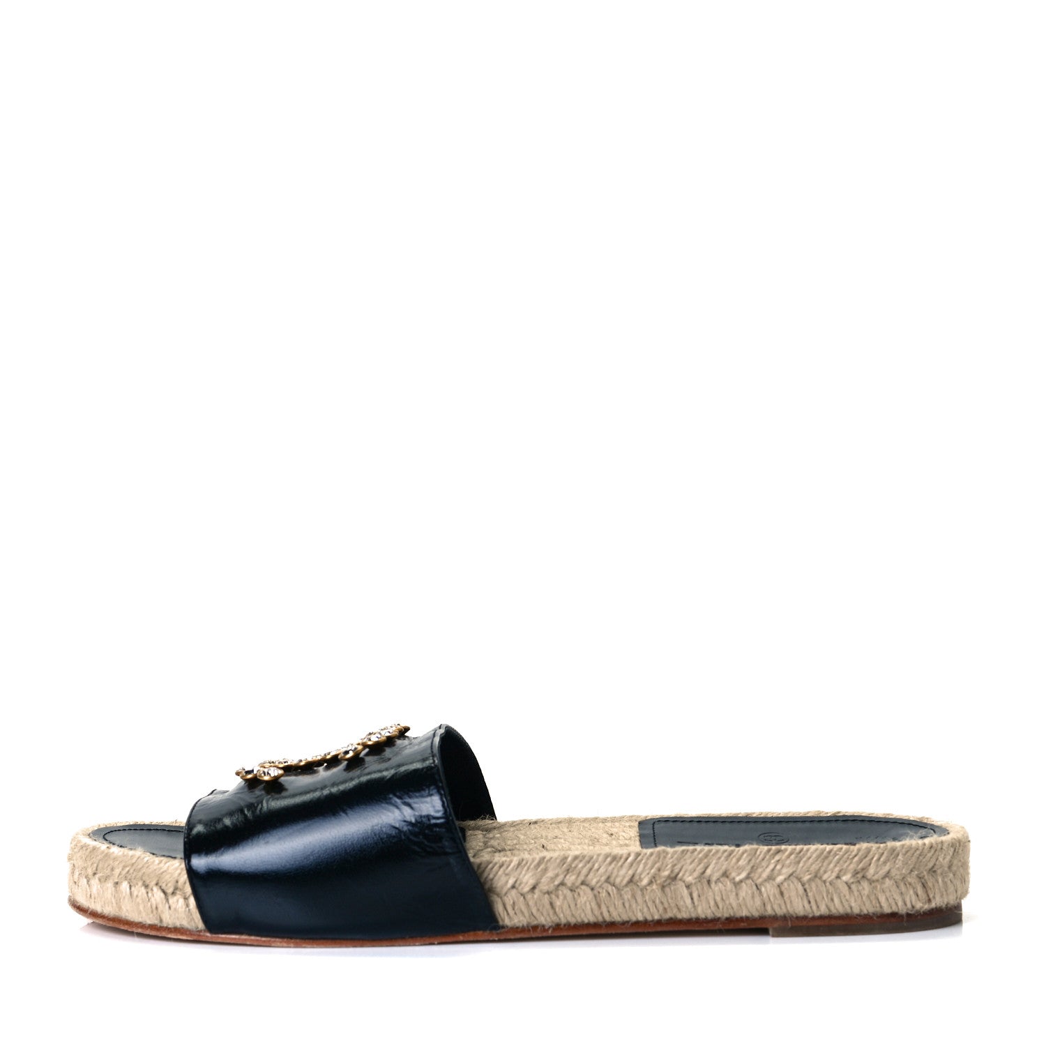 Chanel Patent Calfskin Crystal CC Espadrille Slip On Sandals 40 Black 1 of 9