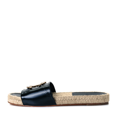 Chanel Patent Calfskin Crystal CC Espadrille Slip On Sandals 40 Black 1 of 9