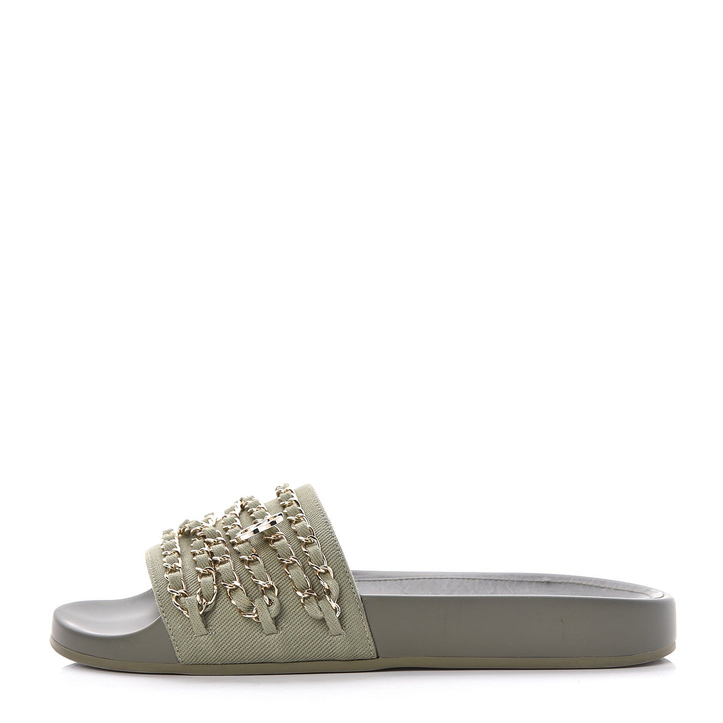 Canvas Chain Flat Sandals 37 Khaki