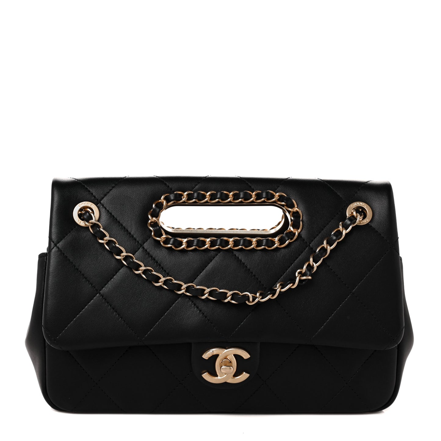 Lambskin Small Chain Handle Flap Bag Black