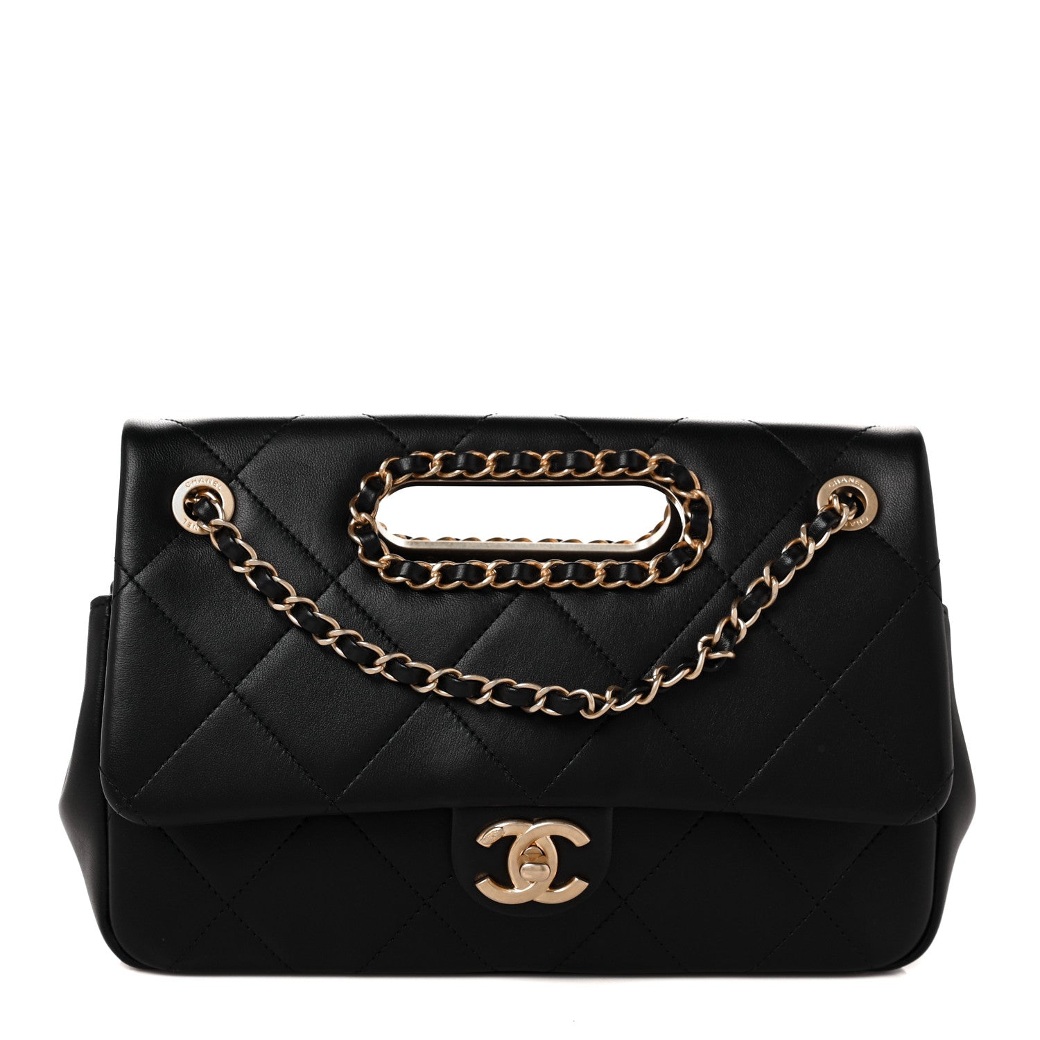 Chanel Lambskin Small Chain Handle Flap Bag Black 1 of 9