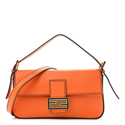 Fendi Vitello Flamingo Enamel Interchangeable Strap Baguette Orange Black Tobacco 1 of 9