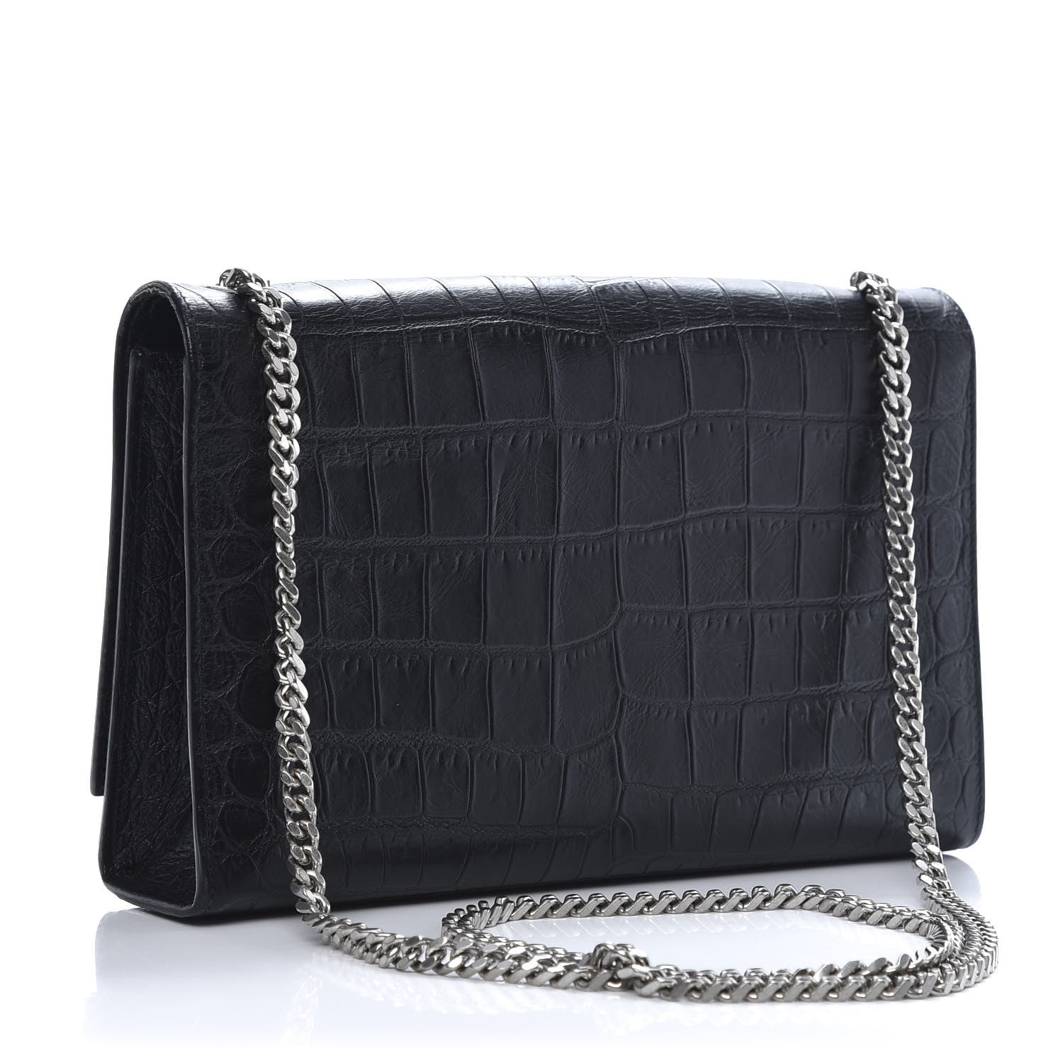 Saint Laurent Calfskin Crocodile Embossed Medium Classic Monogram Kate Tassel Satchel Black 3 of 10