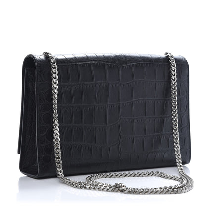 Saint Laurent Calfskin Crocodile Embossed Medium Classic Monogram Kate Tassel Satchel Black 3 of 10