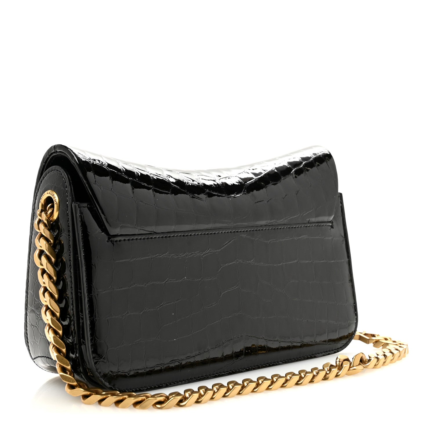 Saint Laurent Patent Calfskin Crocodile Embossed Elise Chain Shoulder Bag Black Black 3 of 11