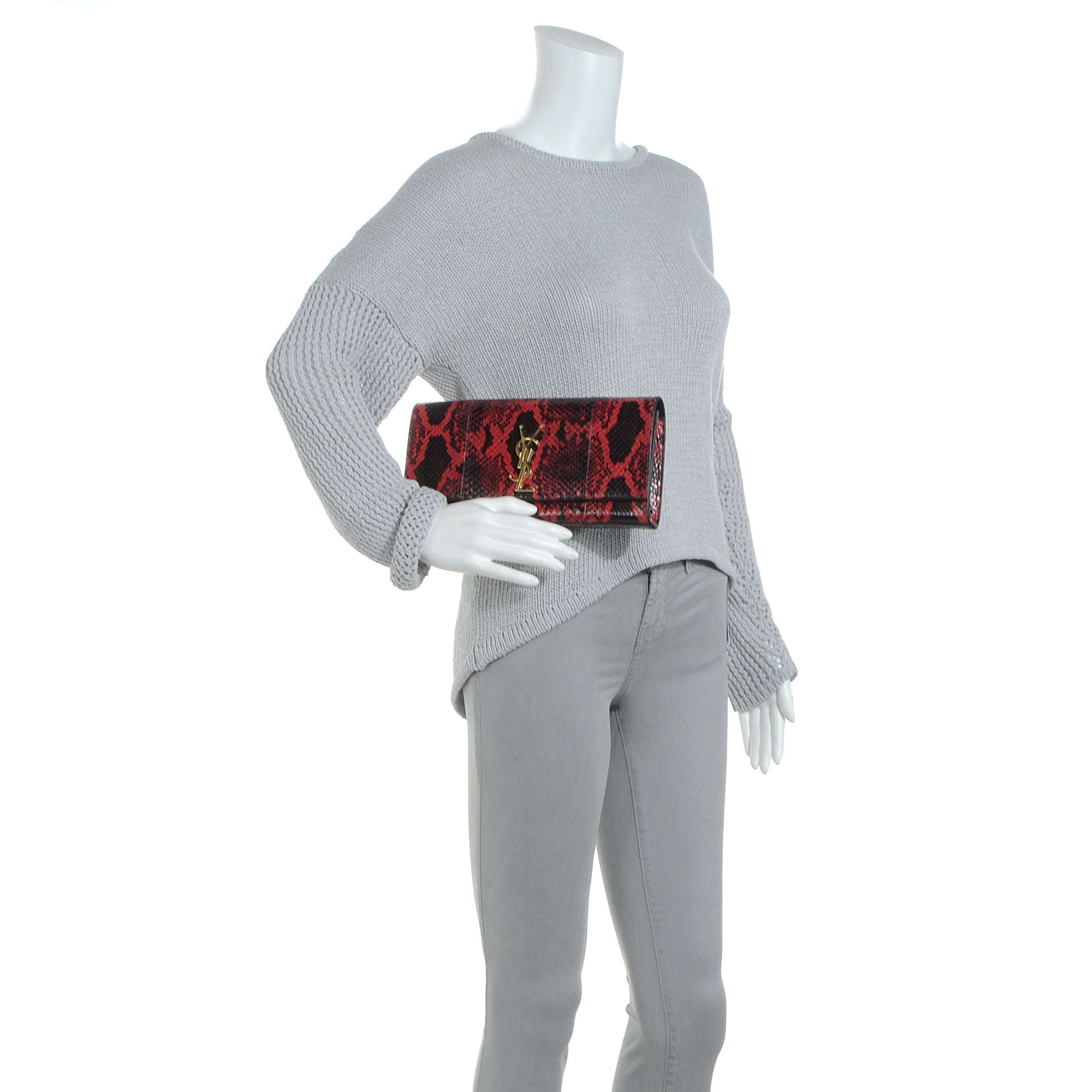Saint Laurent Snakeskin Cassandre Clutch Red 2 of 8