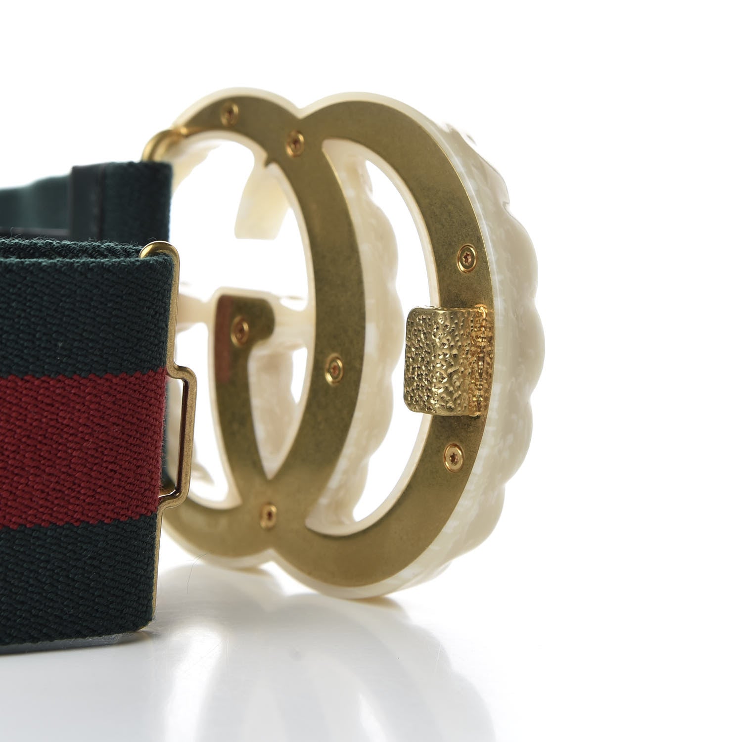 Gucci Elastic Web Crystal Embellished Plexiglass GG Marmont Belt 75 30 Red Green 3 of 5