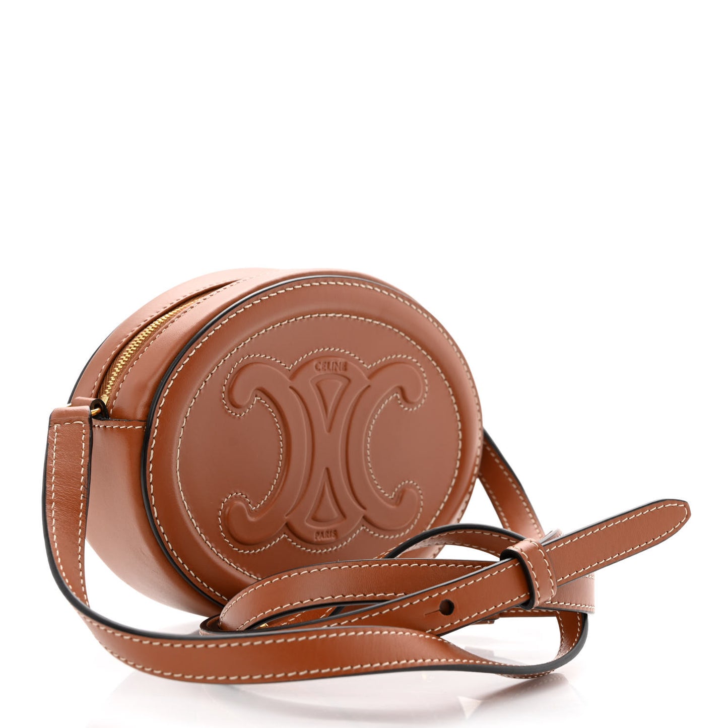 Smooth Calfskin Cuir Small Triomphe Oval Crossbody Purse Tan