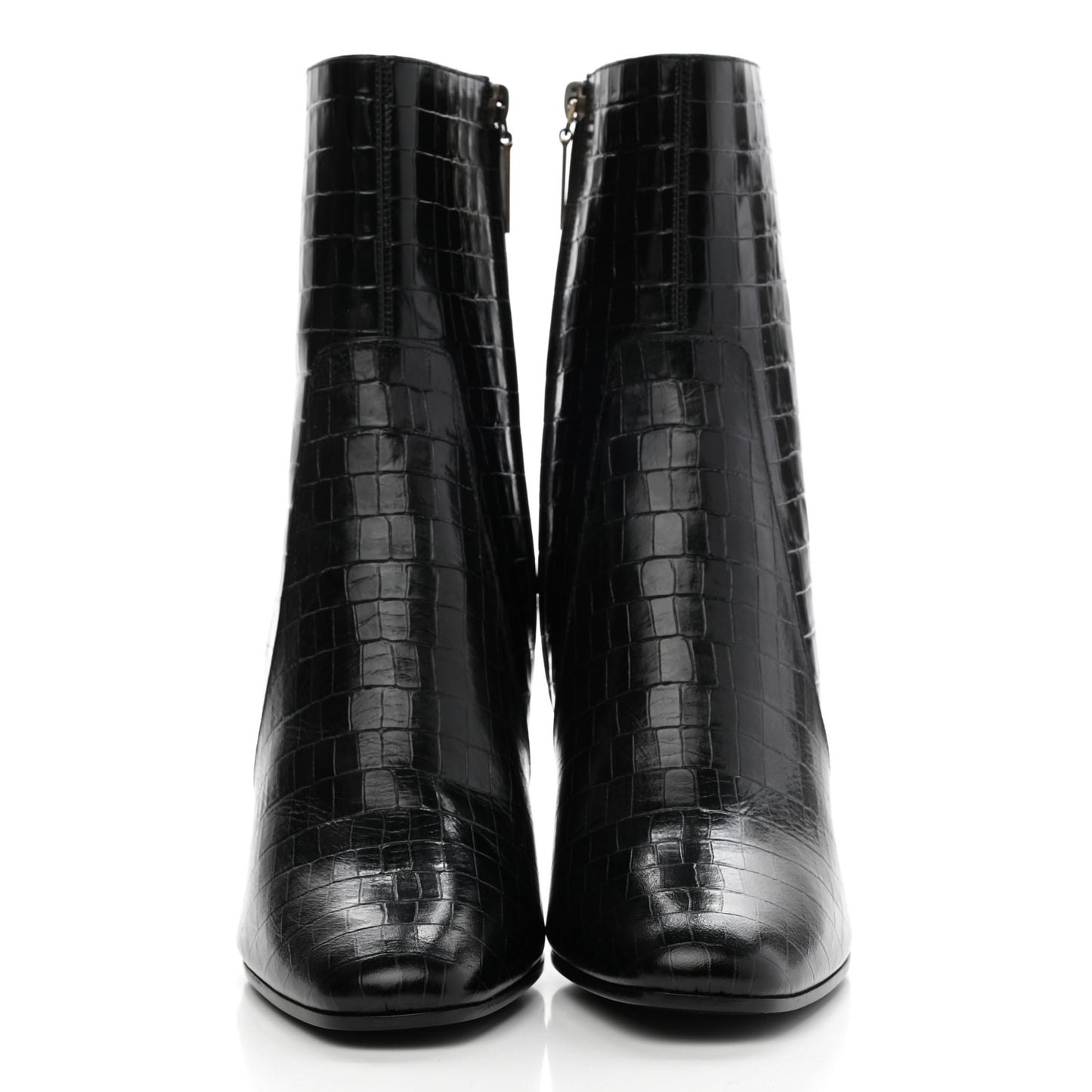 Shiny Crocodile Embossed Jane 90 Zip Booties 39.5 Black
