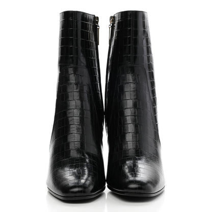 Saint Laurent Shiny Crocodile Embossed Jane 90 Zip Booties 39.5 Black 2 of 9
