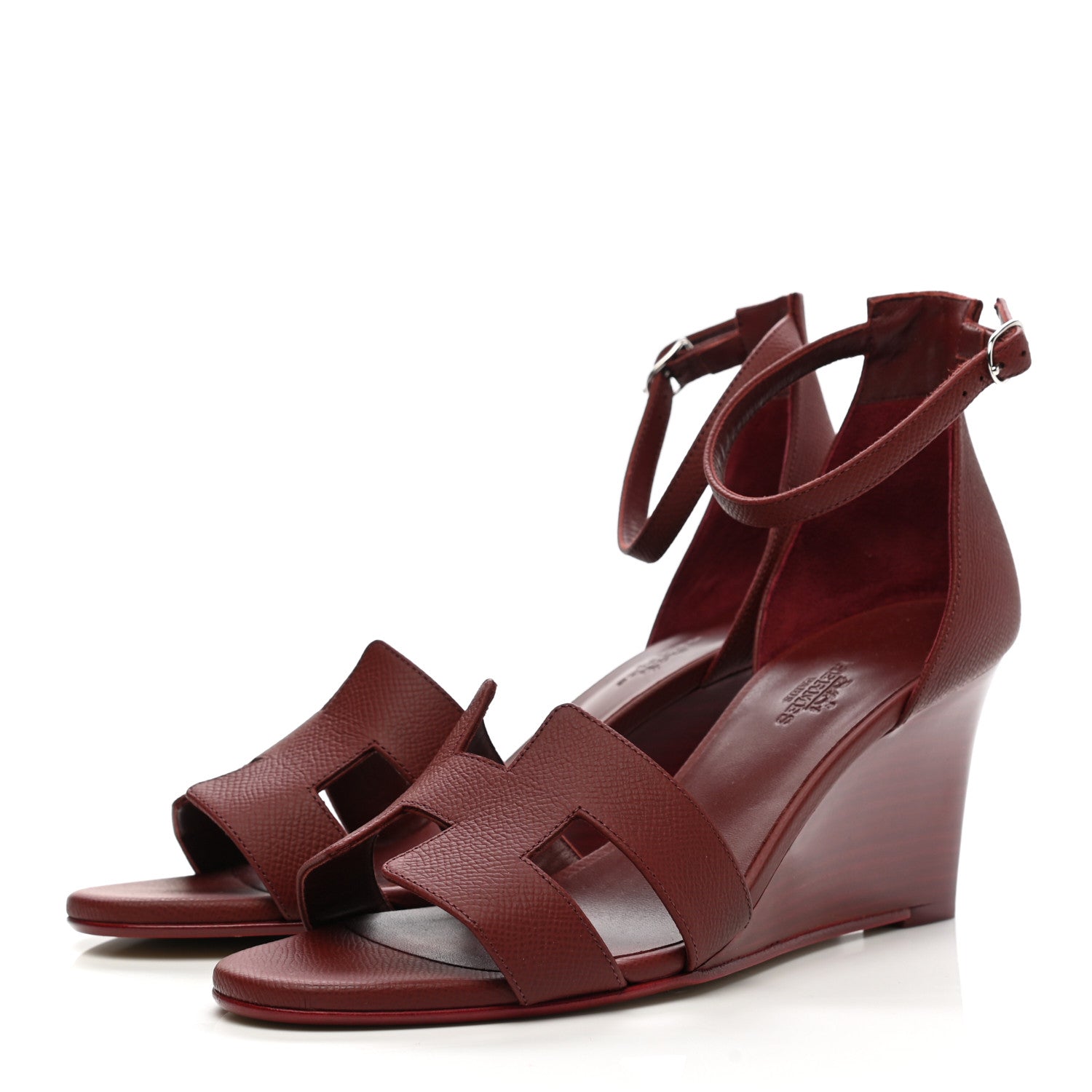 Hermes Epsom Legend Wedge Sandals 39 Rouge H 3 of 8