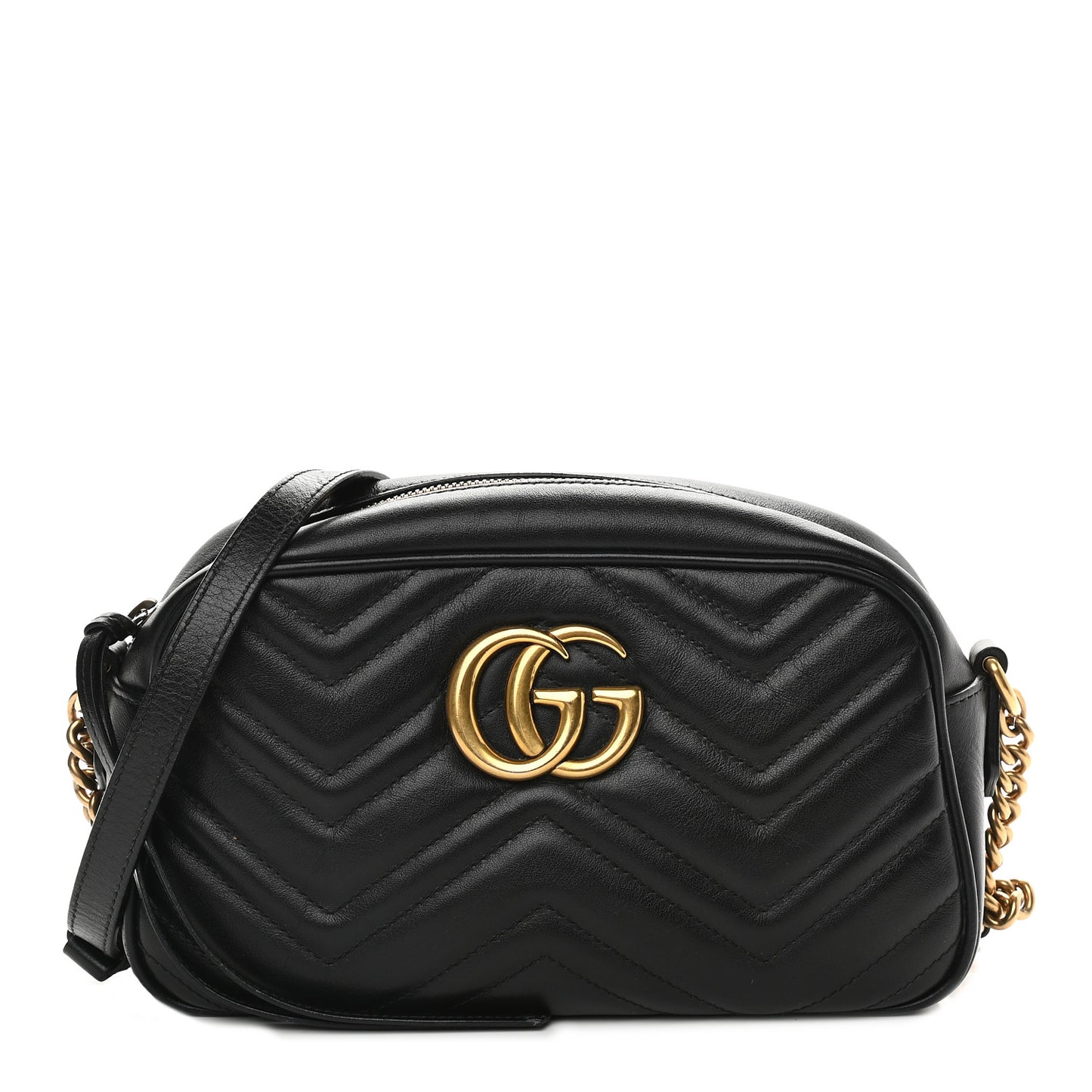 Calfskin Matelasse Small GG Marmont Chain Shoulder Bag Black