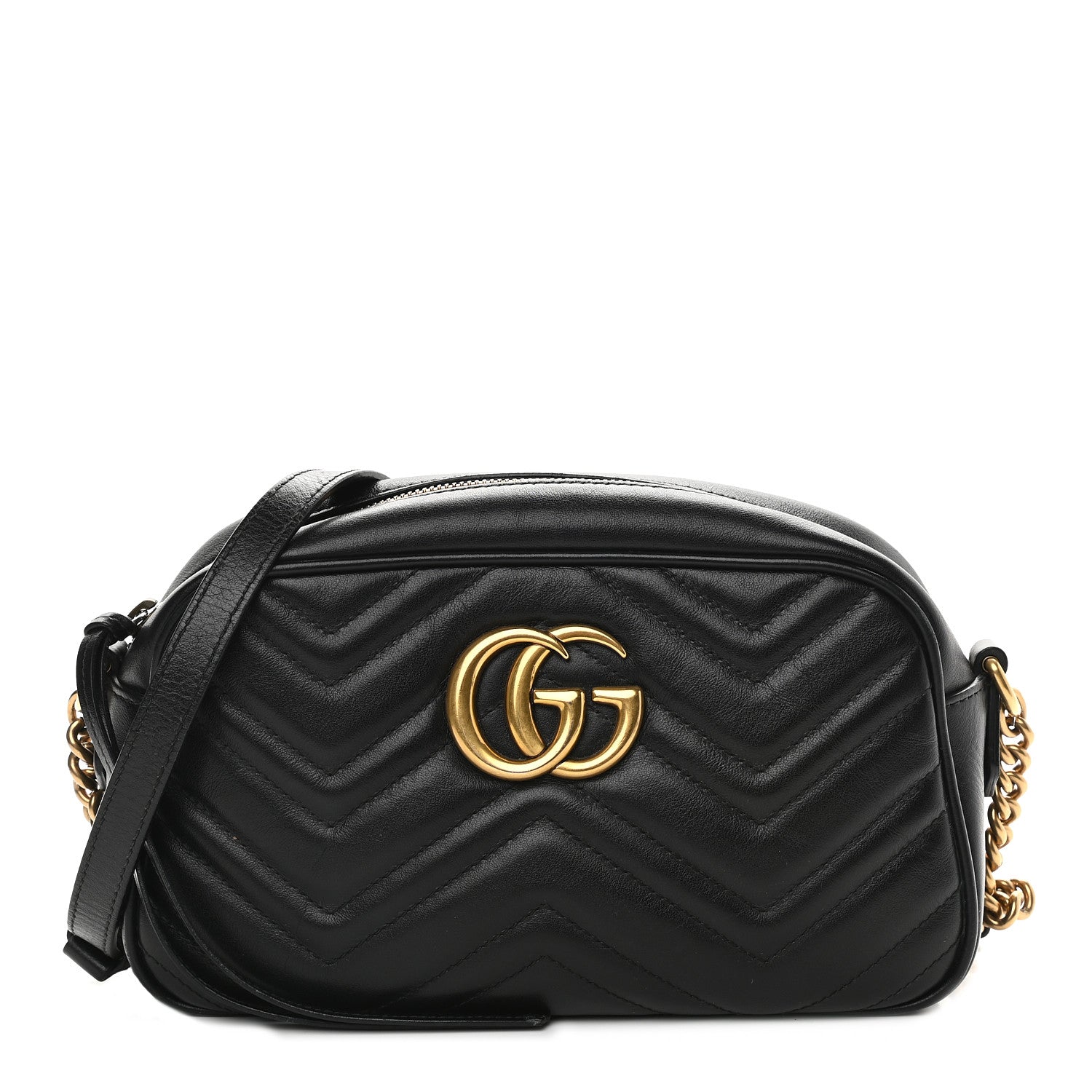 Gucci Calfskin Matelasse Small GG Marmont Chain Shoulder Bag Black 1 of 9