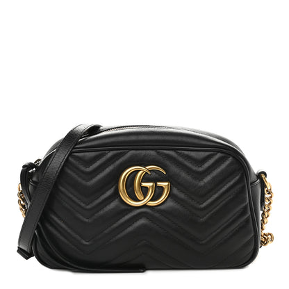 Gucci Calfskin Matelasse Small GG Marmont Chain Shoulder Bag Black 1 of 9