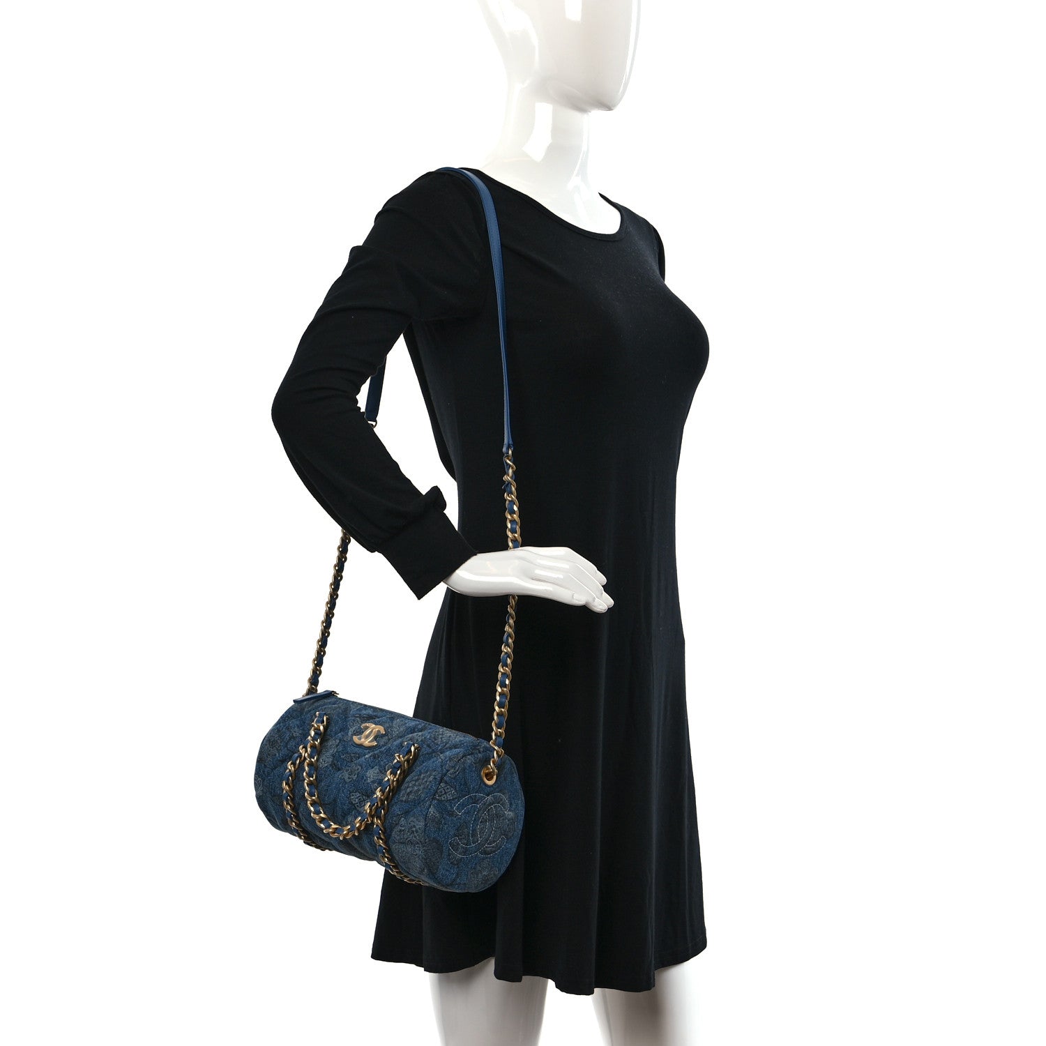 Chanel Denim Printed Destination Chenonceau Bowling Bag Blue Grey White 3 of 9